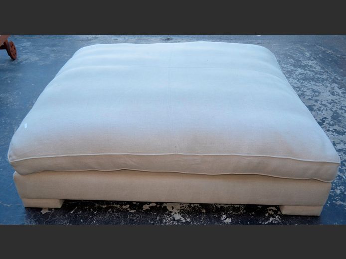 LARGE CREAM UPHOLSTERED OTTOMAN, 163 x 163 x 45cm