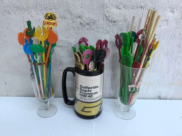 Vintage Swizzle Stick & Stirrer Collection with Retro Promotional Glassware