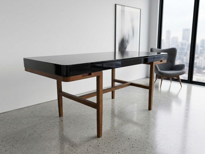 Italian Mid-Century Modern Ebonized and Hardwood Writing Desk