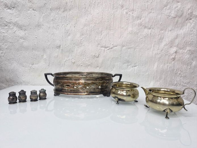 Vintage Silver-Plated Tableware & Brass Tea Service Set