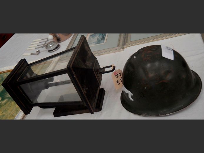 ARMY HELMET & A PORCH LIGHT