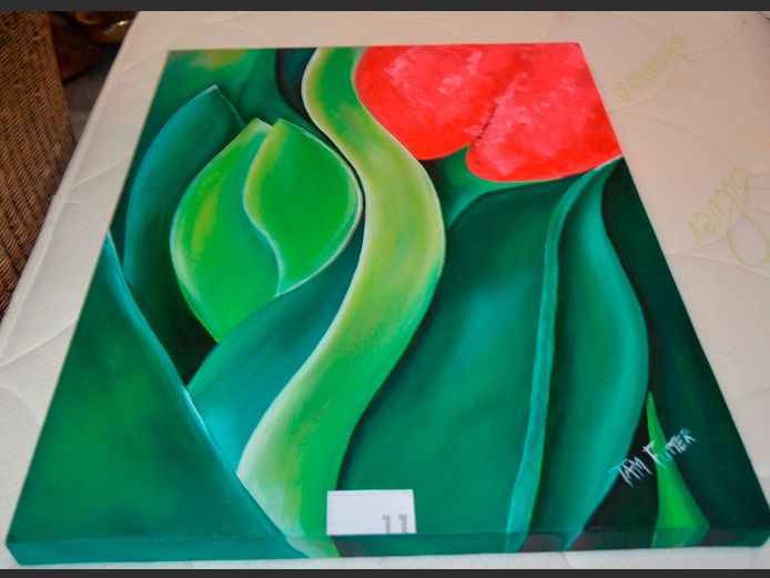 UNFRAMED OIL ON CANVAS "FLOWER" SIGNED TOM FUTTER, 76 x 61cm