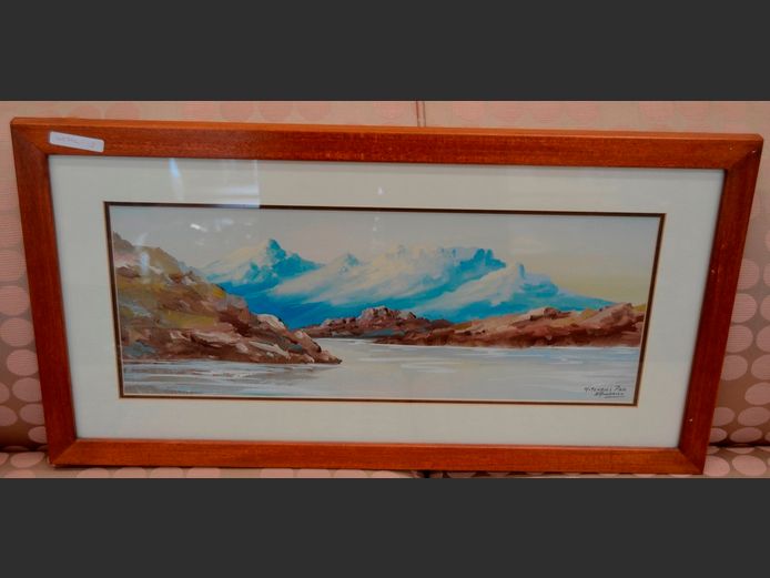 FRAMED WATERCOLOUR "MITCHELL'S PASS" SIGNED H. ANDERSON, 49.5 x 19.5cm