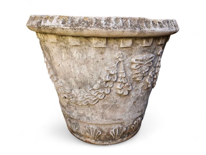 Large Concrete Planter with Grape Relief Design