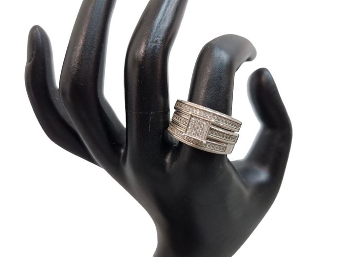 Sterling Silver Multi-Row Pavé-Set Cubic Zirconia Ring