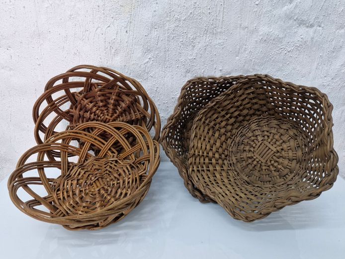 Vintage Woven Wicker Serving Basket Lot - Mixed Open-Weave Bread Bowls