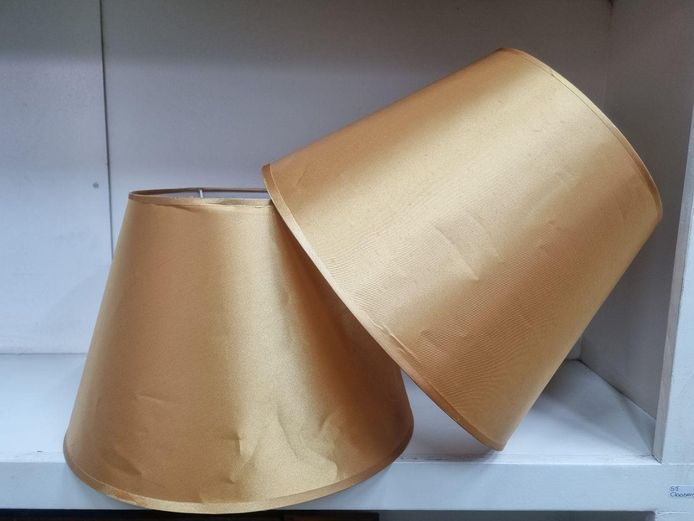 Set of 2 Vintage Gold Satin Tapered Lampshades
