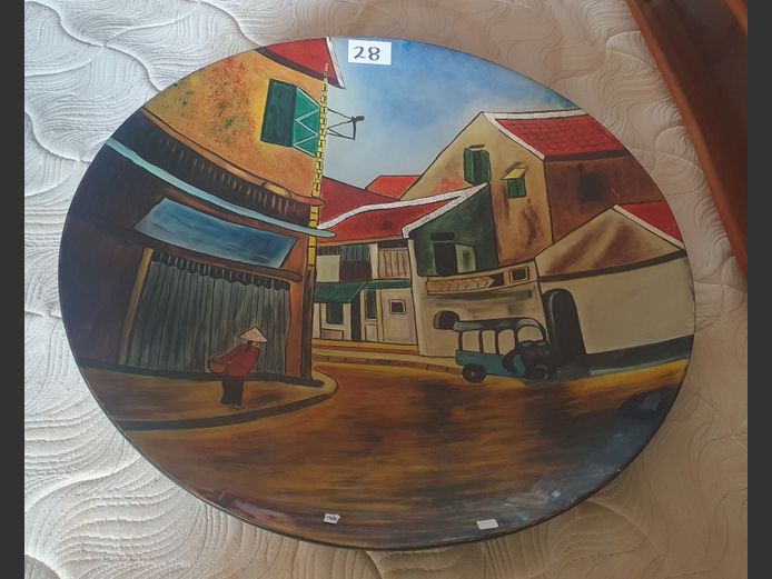 GLASS FIBRE HAND PAINTED DECORATIVE WALL PLATE "STREET SCENE"