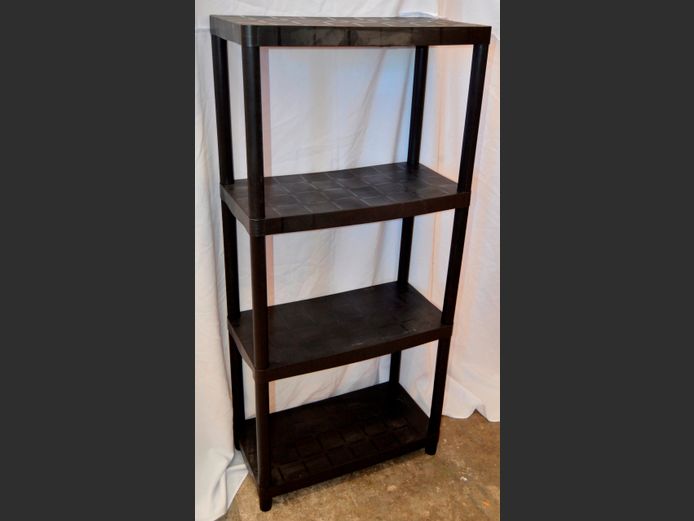 BLACK PLASTIC 4-TIER SHELF, 60 x 30 x 131cm