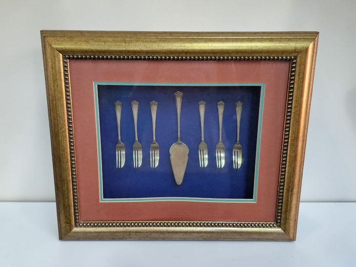Framed Vintage Silver-Plated Cake Service Set