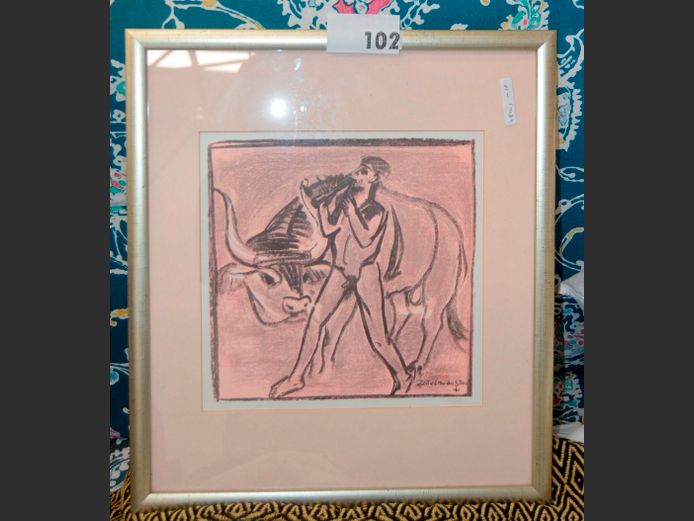 SILVER GILT FRAMED, SIGNED & NUMBERED PRINT "BULL", 26 x 26cm