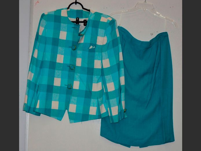 KASPER A.S.L. BLUE & WHITE LADIES JACKET & SKIRT [Size 14]