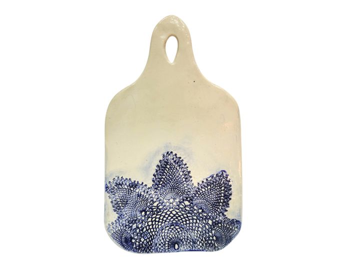 Artisanal Ceramic Lace-Imprinted Cheese Platter / Serving Board