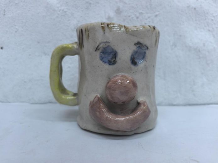 Vintage Handmade Pottery Clown Face Novelty Mug