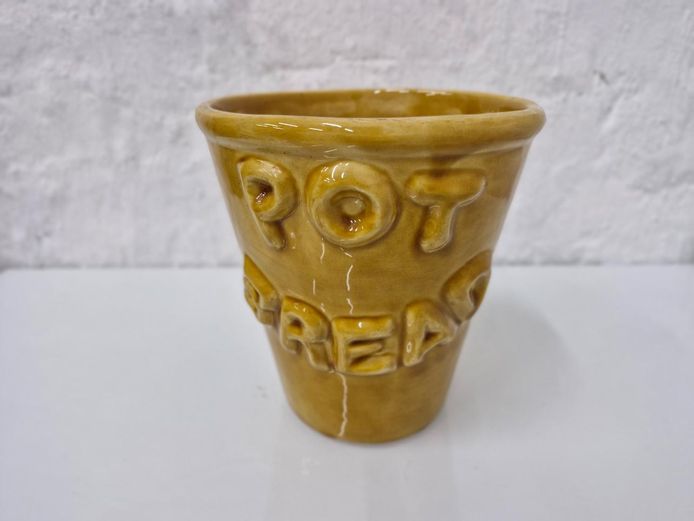 Yellow Glazed Pottery "Pot Bread" Crock / Flower Pot