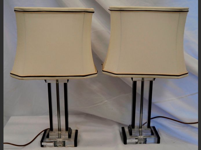 PAIR ACRYLICTABLE LAMPS WITH WHITE SHADES, 57cm High