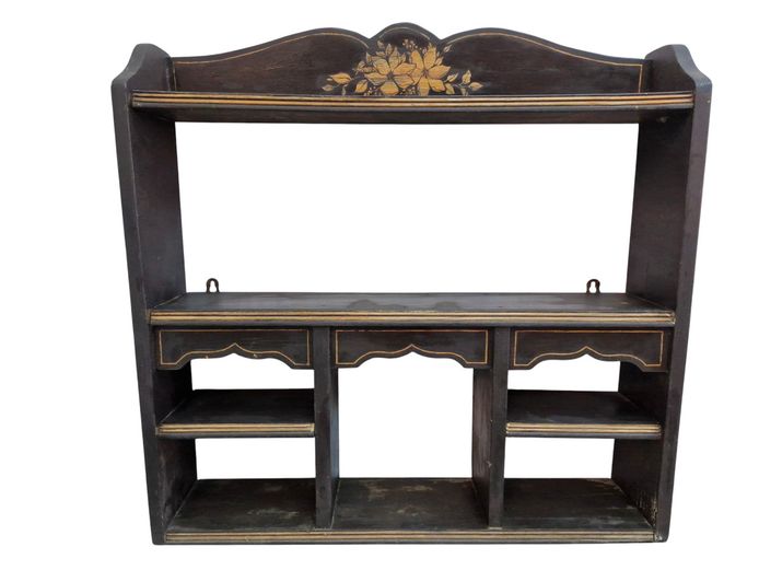 Vintage Hand-Painted Wooden Wall Shelf