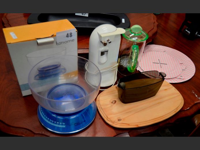 CLICKS HOME KITCHEN SCALE, ELECTRIC CAN OPENER, CHOPPING BOARD, etc [Switch on, untested further]