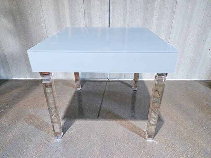Modern White Beveled Glass Top & Acrylic Legs Occassional Table