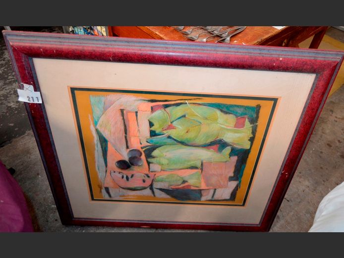 FRAMED ABSTRACT MIXED MEDIA, 60 x 48cm
