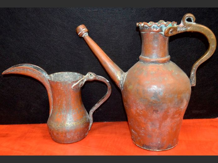 LOT OF 2: COPPER PITCHERS, 29cm & 19cm High