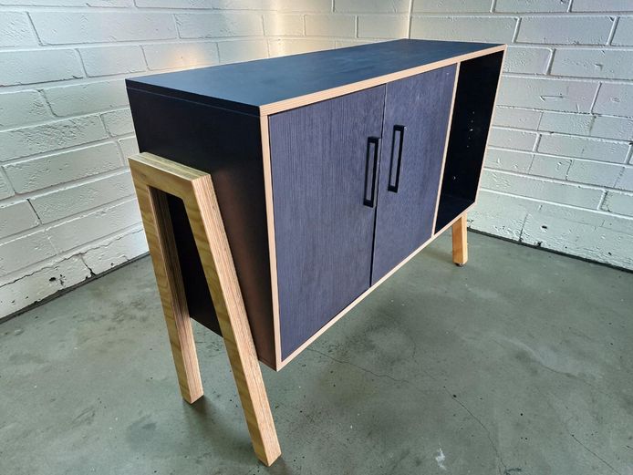 Modern Contemporary Birch Ply & Charcoal Sideboard