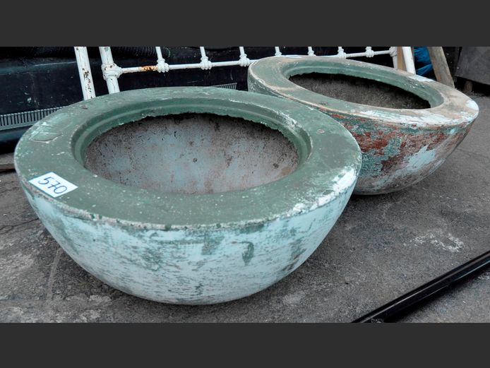PAIR CONCRETE PLANTERS, 60cm Diameter x 27cm High