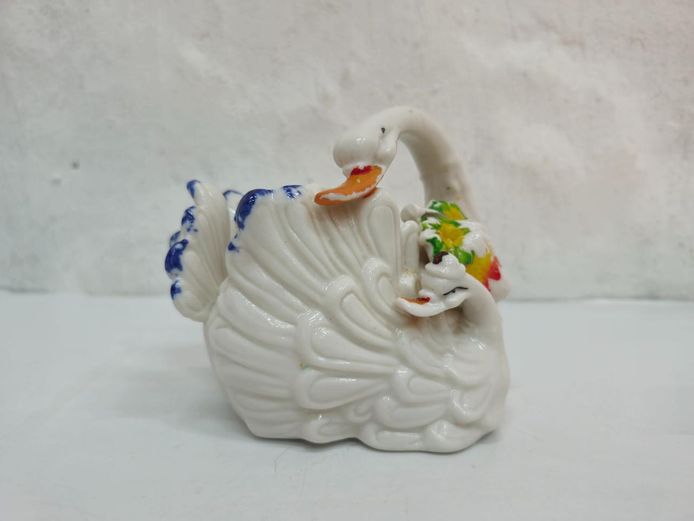 Vintage Hand-Painted Ceramic Double Swan Figurine Planter
