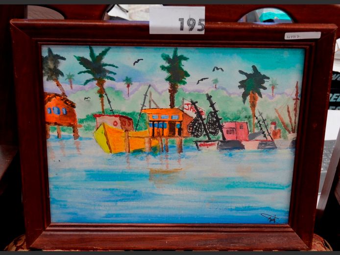 DARKWOOD FRAMED PRINT "FISHING VILLAGE", 34 x 27cm