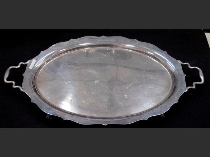 SILVER PLATE TWIN HANDLED TRAY, 68 x 41cm