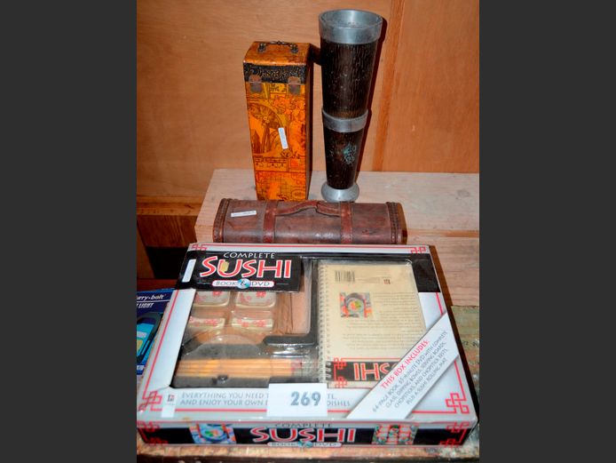 SUSHI MAKING KIT, METAL & WOODEN VASE, etc