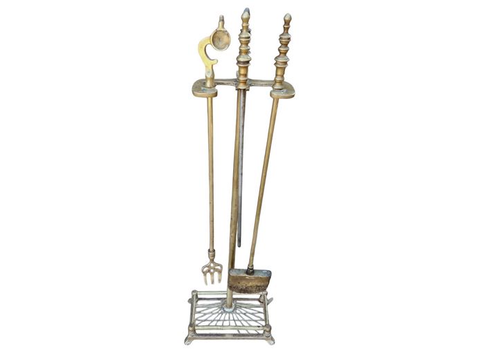 Vintage Brass Fireplace Tool Companion Set with Stand