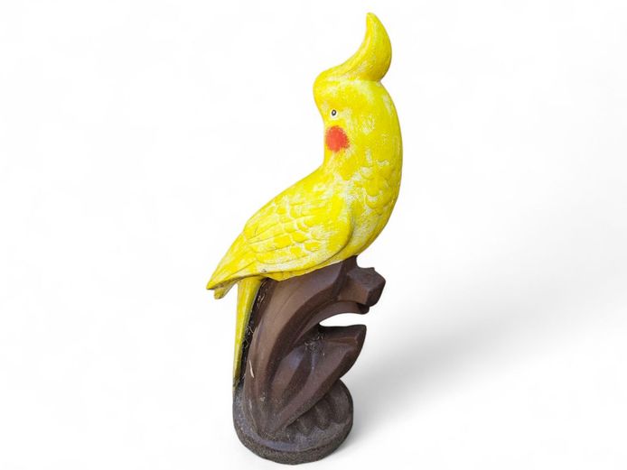 Painted Cement Yellow Cockatiel Statue