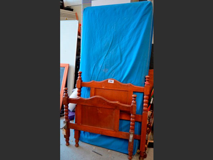 TEAK SINGLE BED WITH MATTRESS, HEAD- & FOOTBOARD [Needs assembling]