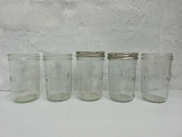 Set of 5 Vintage Embossed Consol Glass Canning Jars