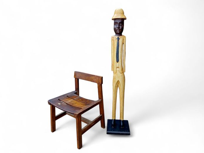 Large 1.5m Wooden Colonial Figurative Sculpture