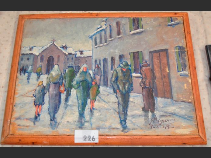 FRAMED OIL ON CANVAS "STREET SCENE", 56 x 41cm