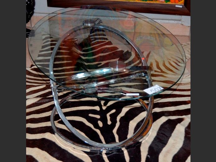 CHROME & GLASS OVAL COFFEE TABLE, 110 x 72 x 47cm