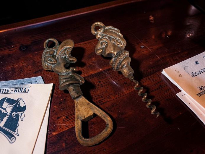 Vintage Brass Character Corkscrew and Bottle Opener Set