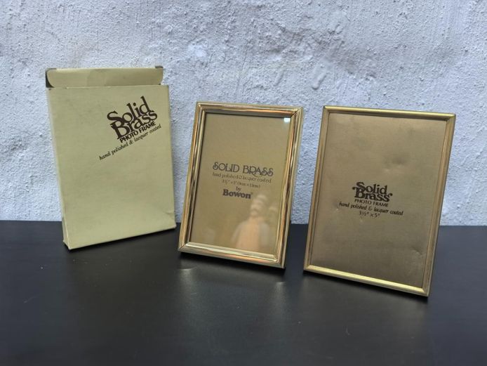Pair of Vintage Solid Brass Photo Frames by Bowon with Original Box