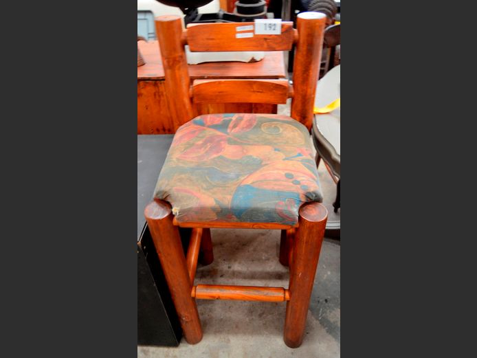 PINE LOG CABIN STYLE BAR CHAIR, 75cm High [Seat torn, needs a clean]	