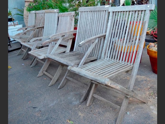 LOT OF 6 MERANTI PATIO CHAIRS [Sun bleached]