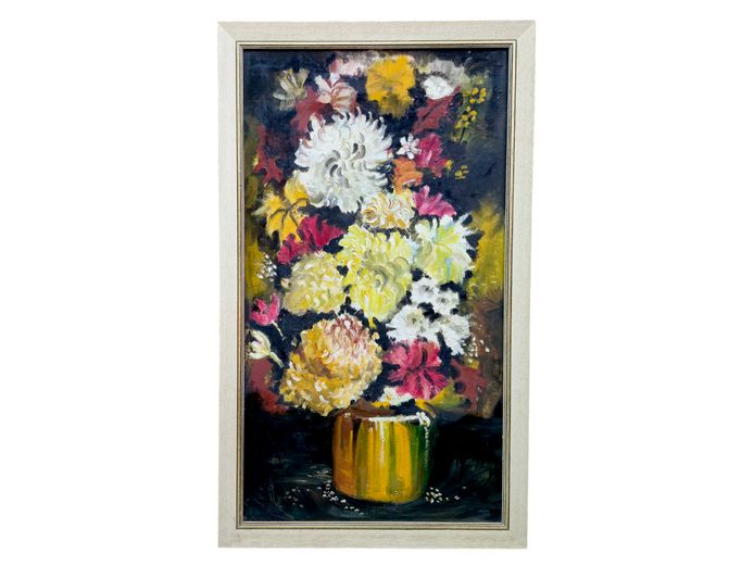 Mid-Century Modern Floral Still Life in Brass Vase (20th Century)