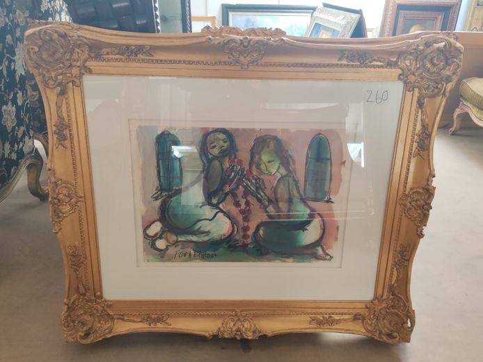 Framed Painting – "Two Seated Women" - F. Claerhout (STC)