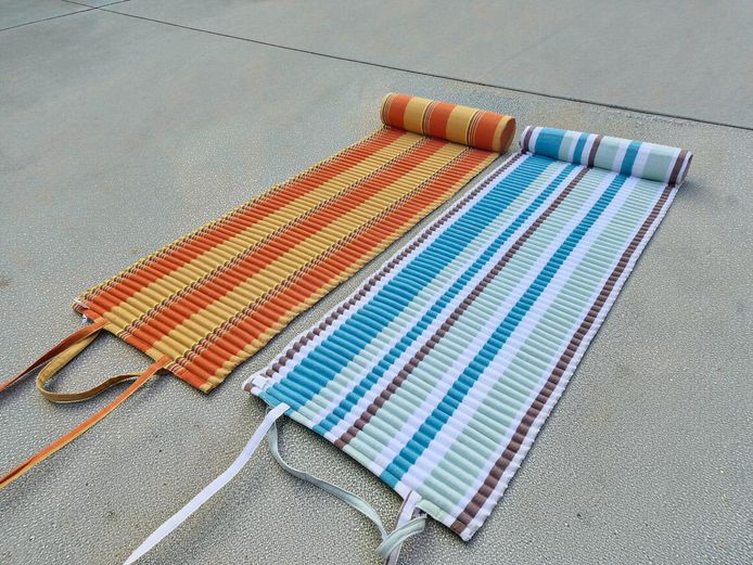 Striped Canvas Roll-Up Beach Lounger Mats
