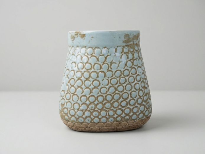 Contemporary Handcrafted Textured Ceramic Vase, Soft Blue & Earth-Tone Glaze