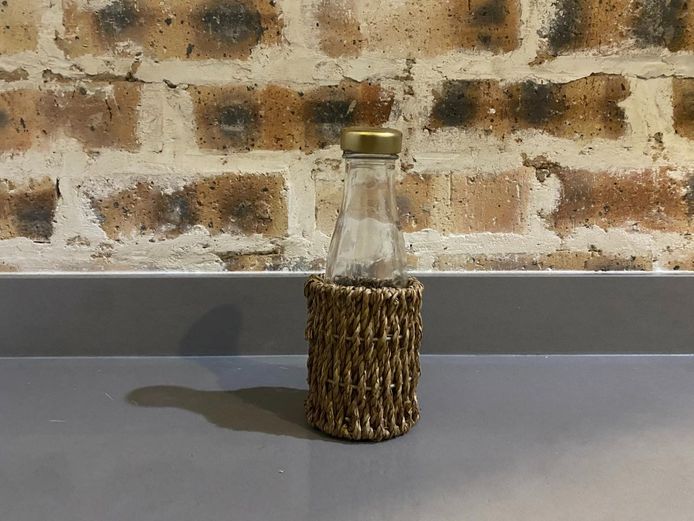 Rustic Boho Glass Jar with Woven Holder