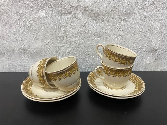 1930's-50s John Maddock & Sons Gilded Demitasse Teacups and Saucers