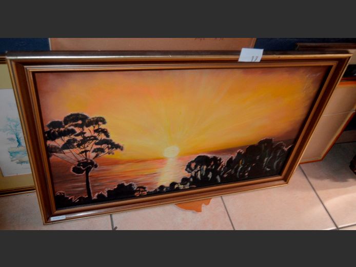 GILT FRAMED OIL ON BOARD "SUNSET", 88 x 50cm