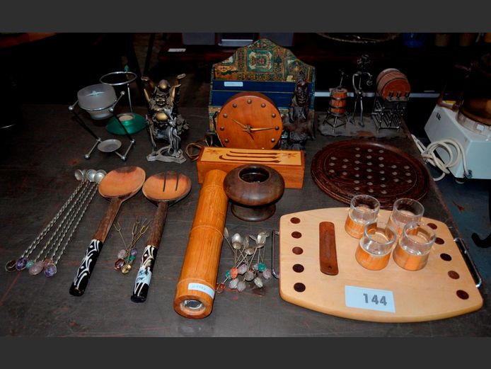 WOODEN LETTER SORTER, ART DECO STYLE CLOCK, METAL ARTWORK, etc